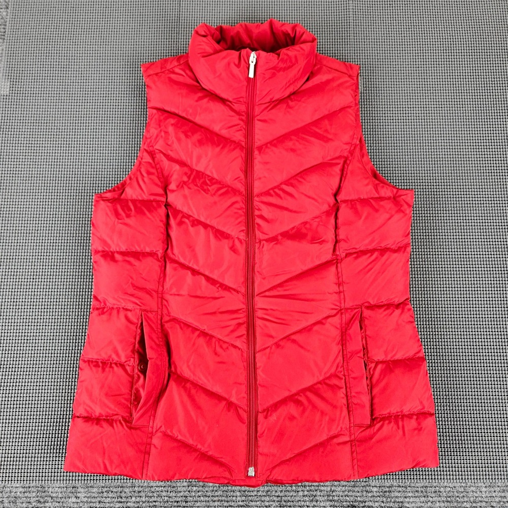Lands' End Puffer Vest Women M/T 10-12 Red Down Quilted Insulated Winter Gilet